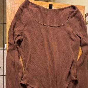 Brown Ribbed Women's Bodysuit